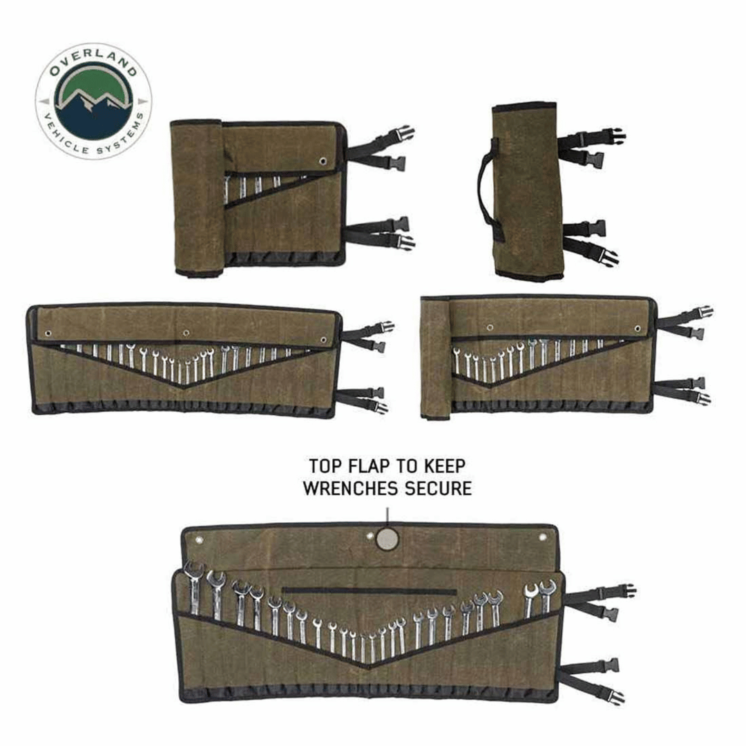 Overland Vehicle Systems Wrench Tool Roll - #16 Waxed Canvas Storage Flaps and straps