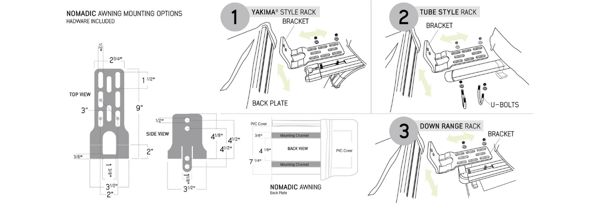 Overland Vehicle Systems XD Nomadic 180 Degree Awning mounting options guide