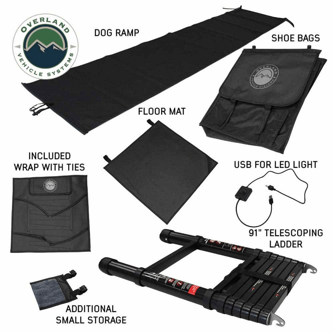 Overland Vehicle Systems XD Sherpa Hybrid Soft Shell Roof Top Tent inclusions