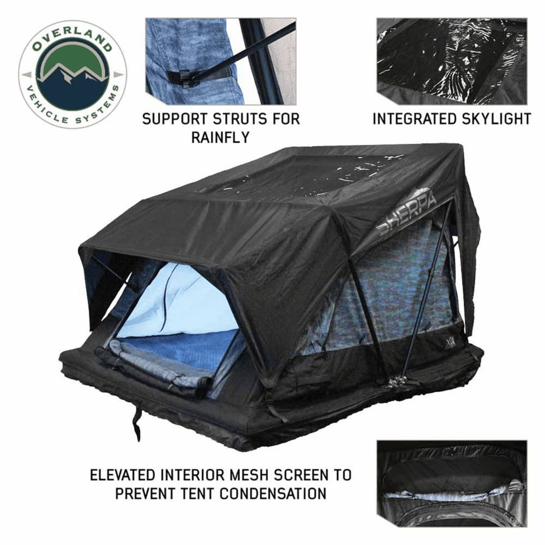 Overland Vehicle Systems XD Sherpa Hybrid Soft Shell Roof Top Tent rainfly and skylight