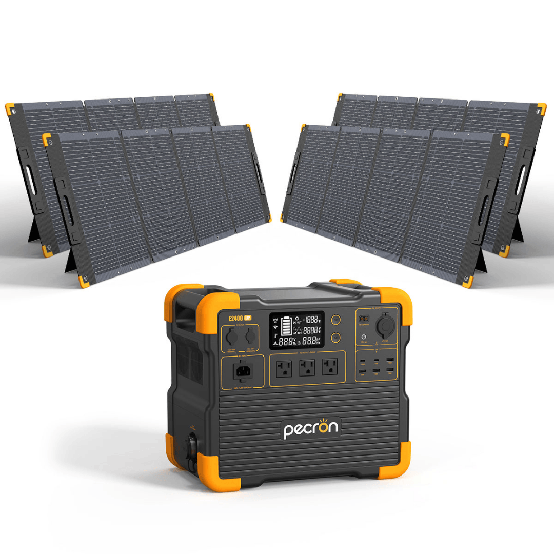 PECRON E2400LFP Portable Power Station with four 200W solar panels