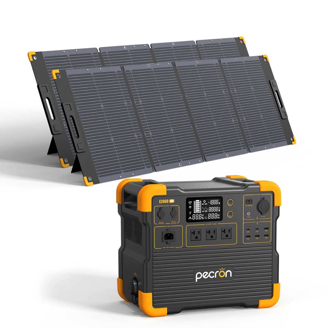 PECRON E2400LFP Portable Power Station with two 200W or 300W solar panels