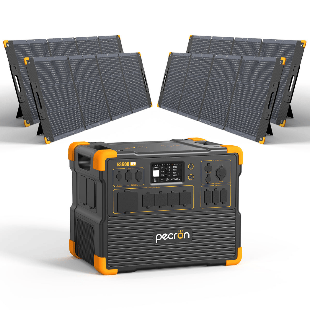 PECRON E3600LFP Portable Power Station with four 300W solar panels