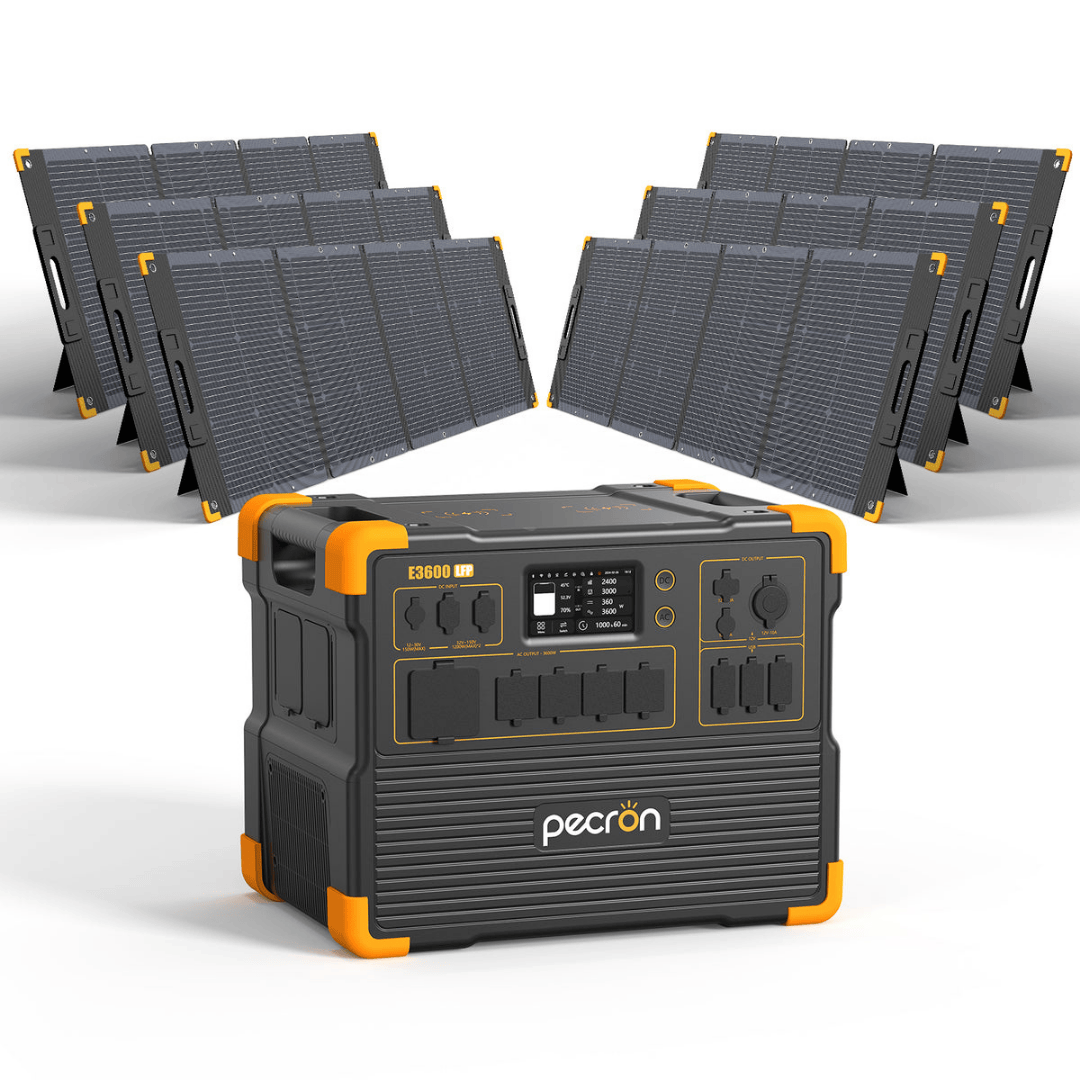 PECRON E3600LFP Portable Power Station with six 300W solar panels