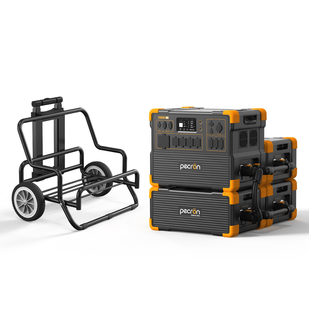 PECRON E3600LFP Portable Power Station with three EP3000-48V Batteries and trolley