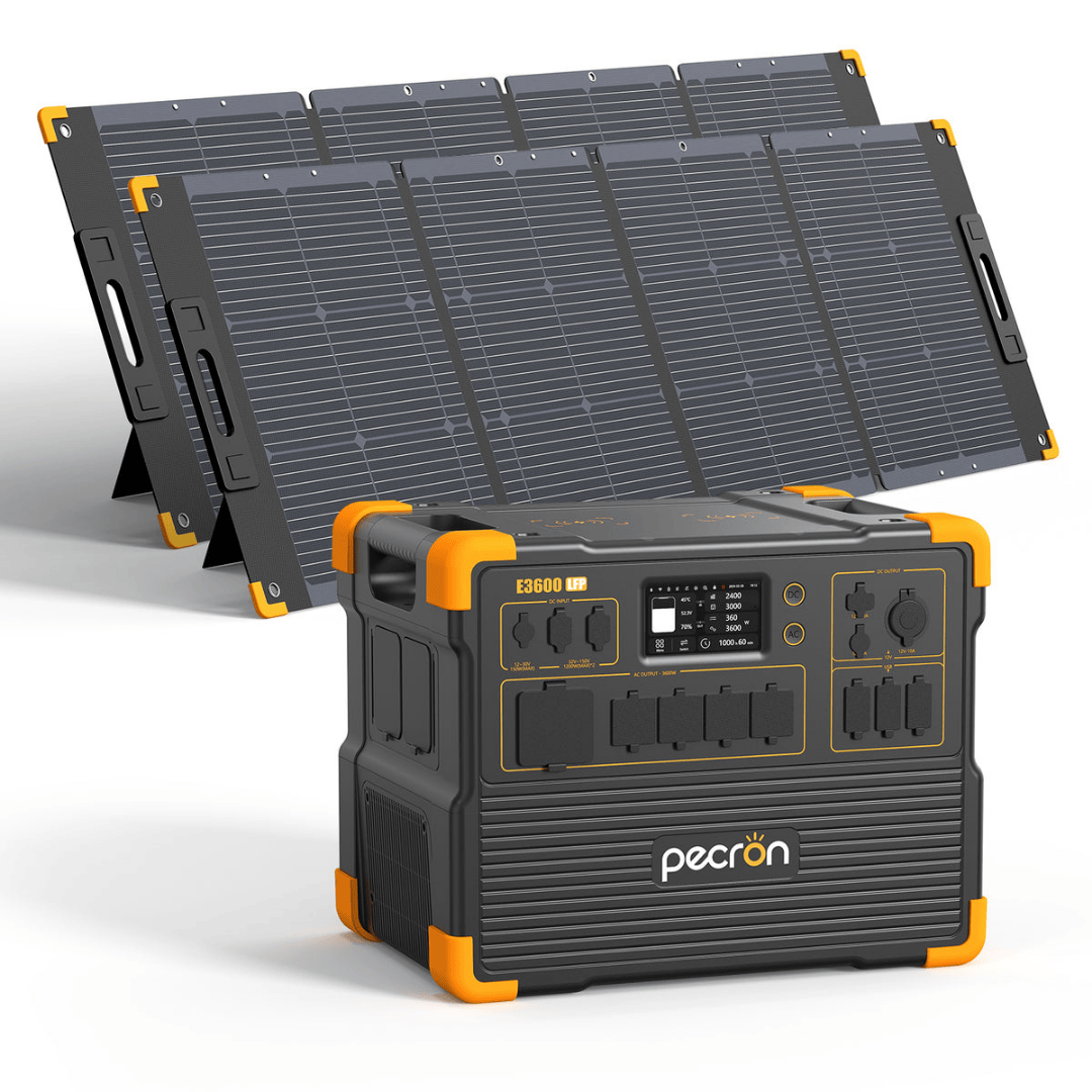 PECRON E3600LFP Portable Power Station with two 300W solar panels