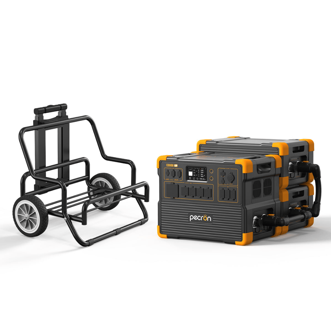 PECRON E3600LFP Portable Power Station with two EP3000-48V Batteries and trolley