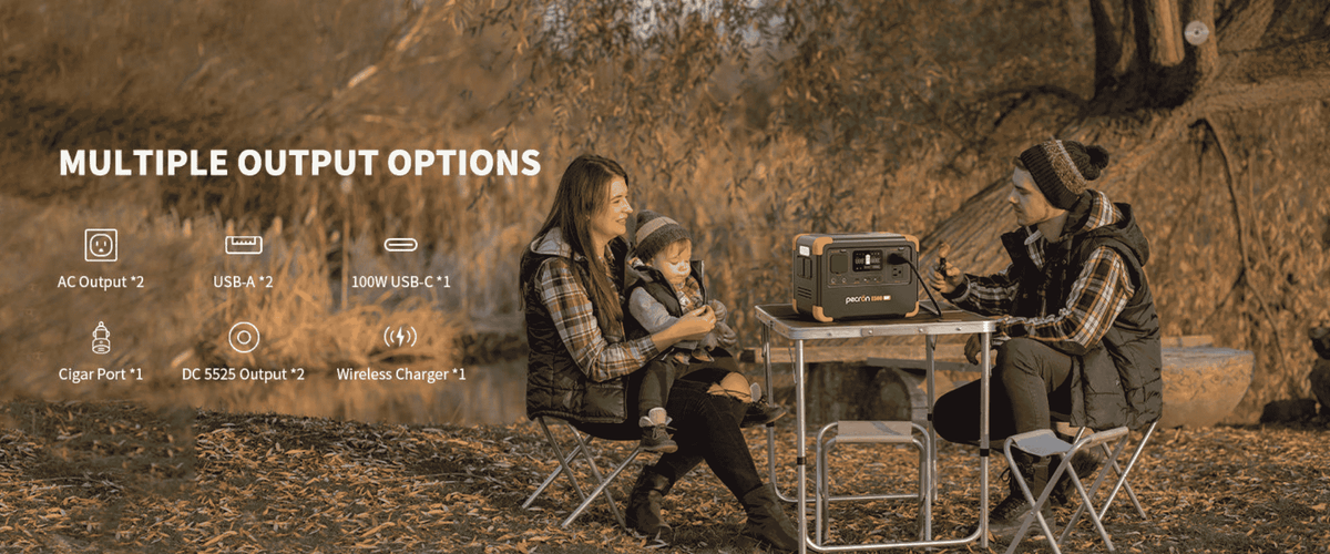 PECRON E500LFP Portable Power Station output options banner