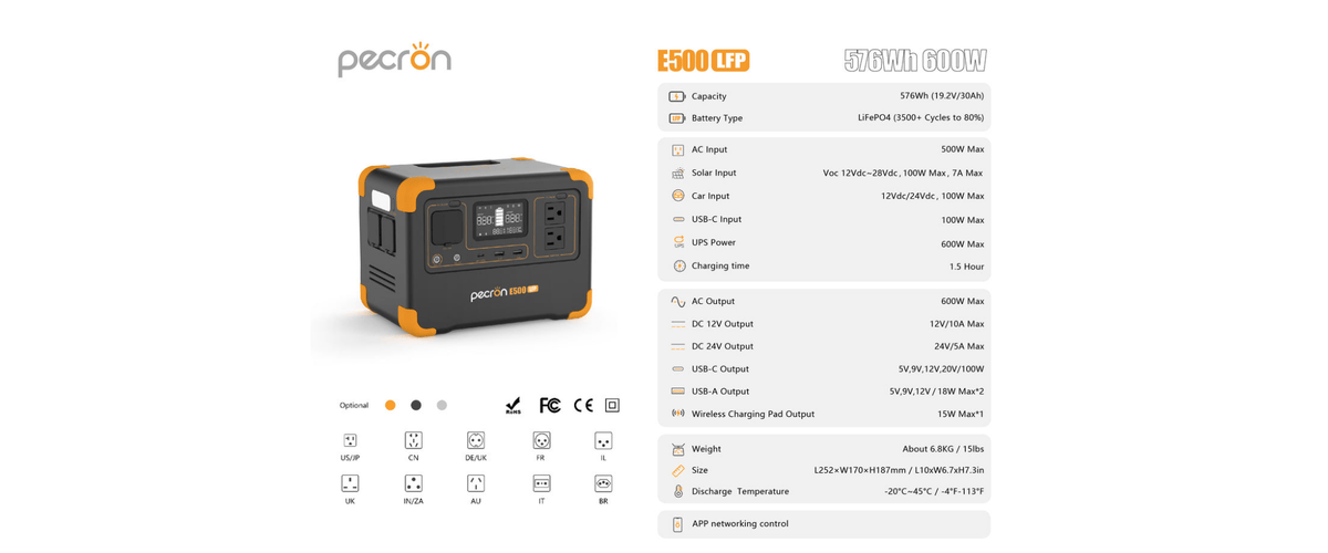 PECRON E500LFP Portable Power Station specs