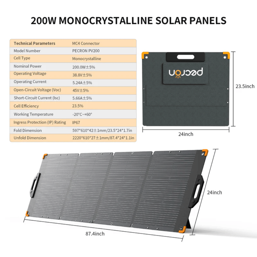 PECRON PV200 200W Specs and dimensions
