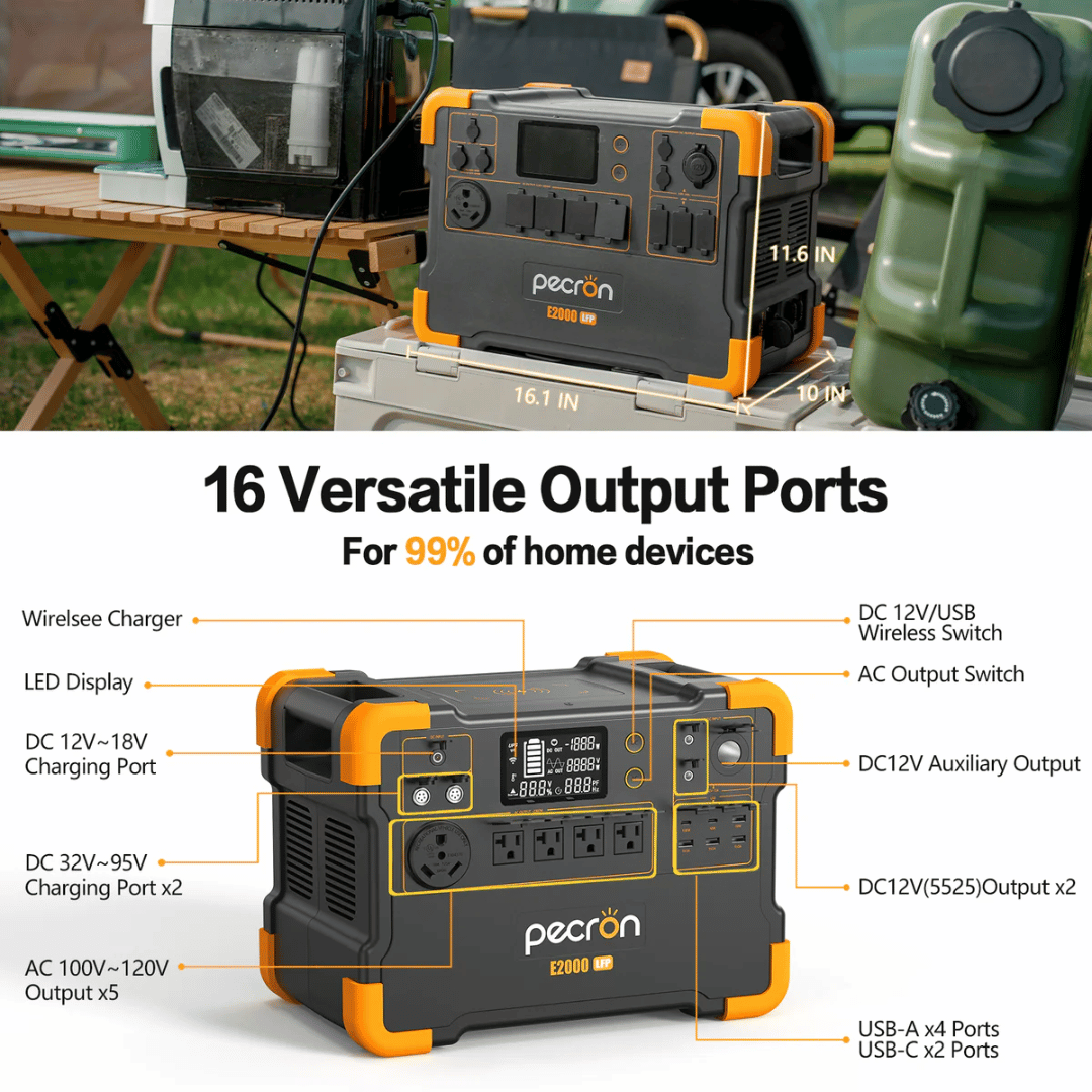 Pecron E2000LFP Dimensions and Outlets