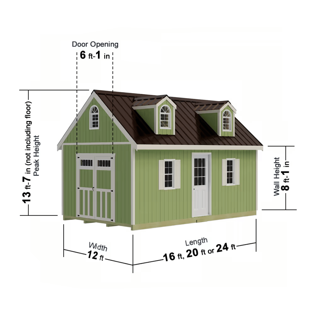 Planner&#39;s Paradise Series Storage Sheds Transom Doors + Dormer Kit Model Dimensions