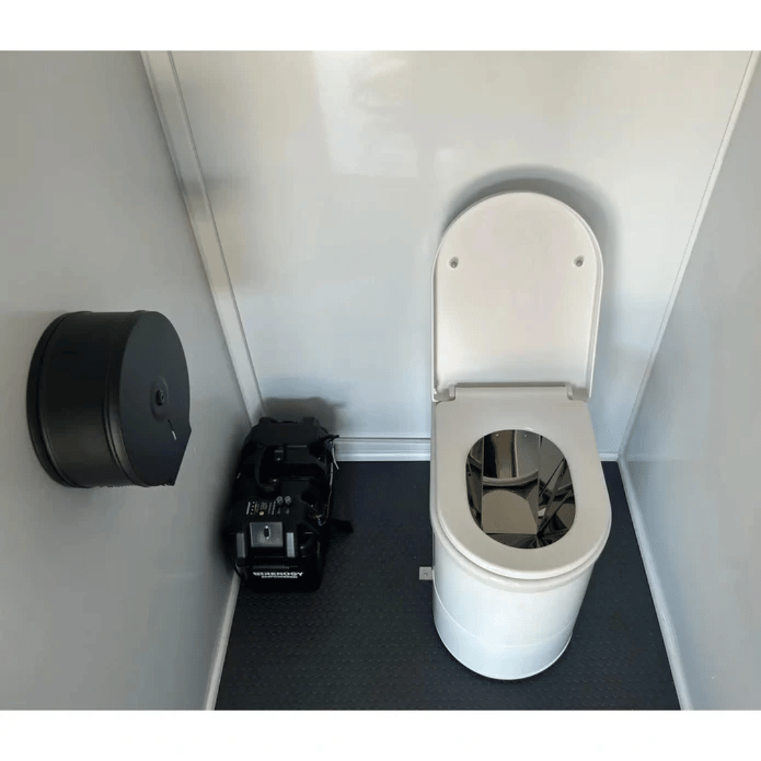 Picture of Portable Restroom with Incinerating Toilet With toilet open