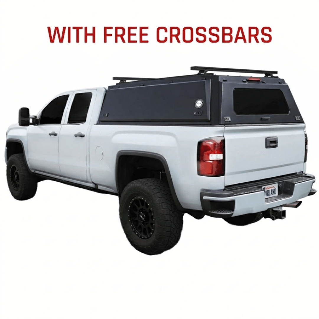 Overland Vehicle Systems Expedition Truck Cap with Full Wing Doors for 2020 to 2026 GM 2500/3500 Short Bed - 6.9 ft. Bed