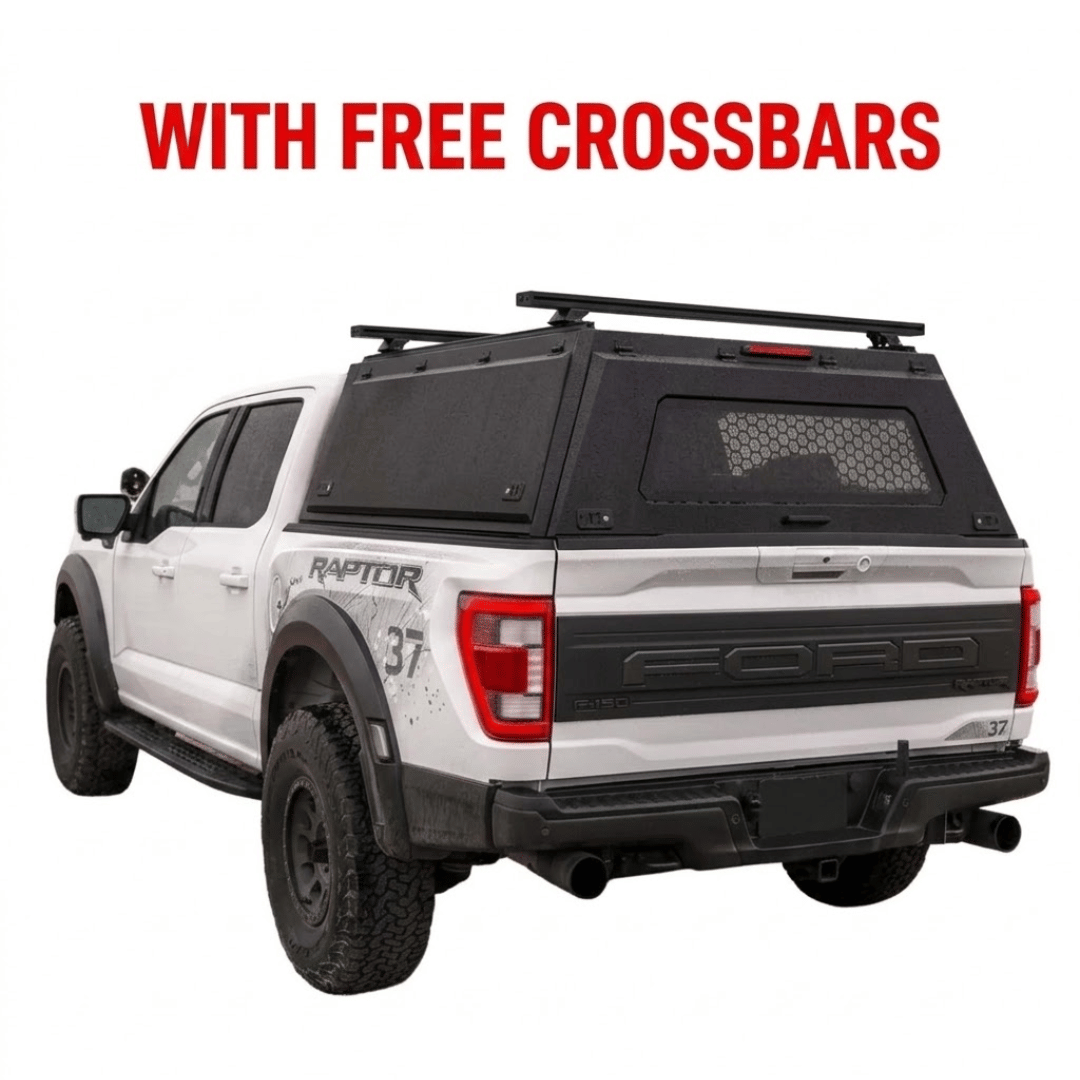 Promo - Overland Vehicle Systems Expedition Truck Cap with Full Wing Doors for 2021 to 2026 Ford F-150 5.5 ft. Bed