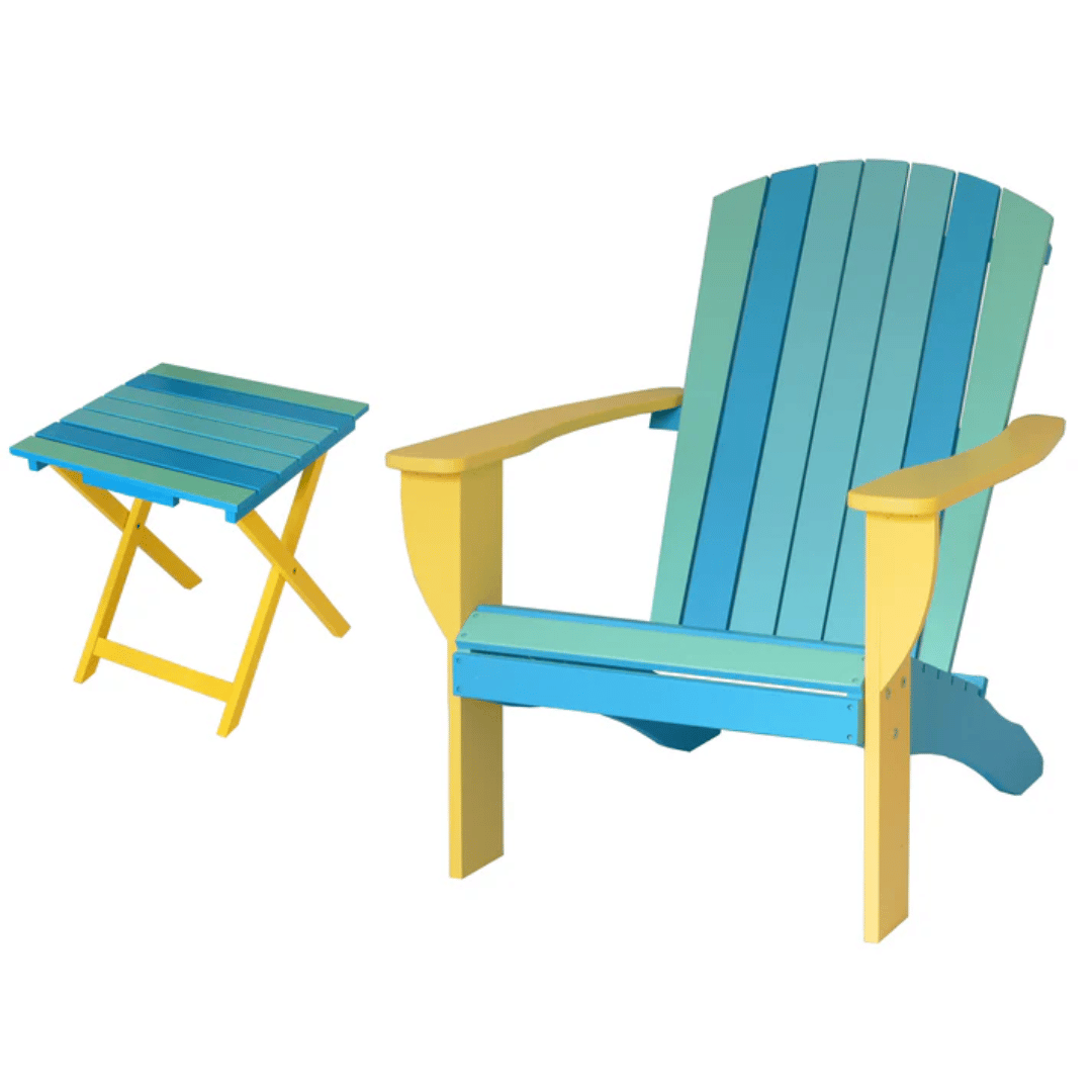 Riverstone Adirondack Chair with Matching Folding Table - Tropical Beach
