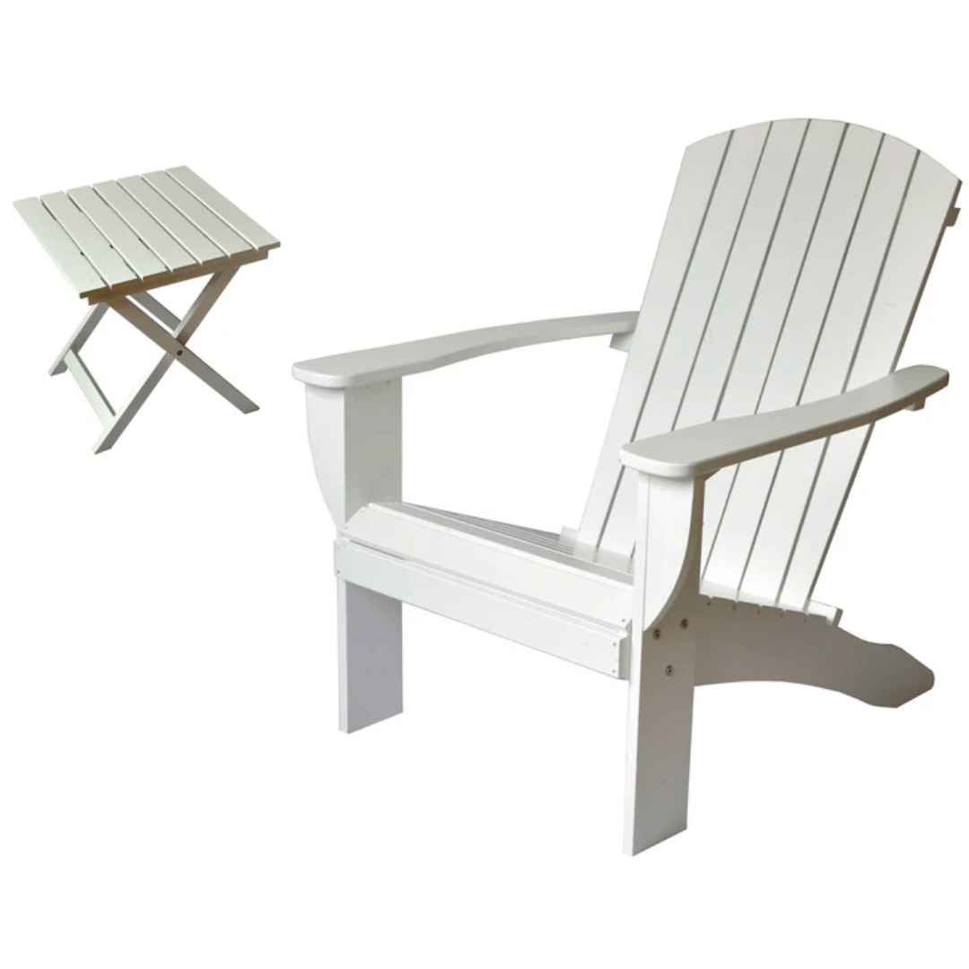 Riverstone Adirondack Chair with Matching Folding Table - White