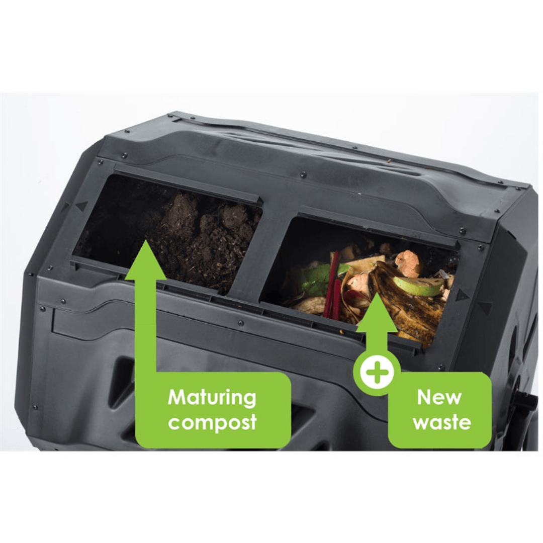 Riverstone Genesis 42 Gallon Compost Tumbler chamber labels