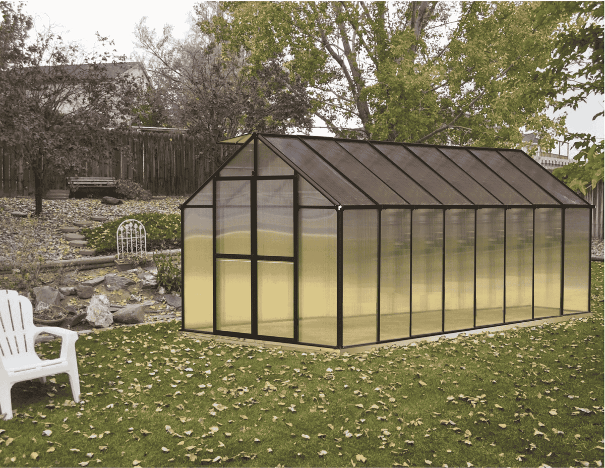Riverstone MONT Black Greenhouse on backyard
