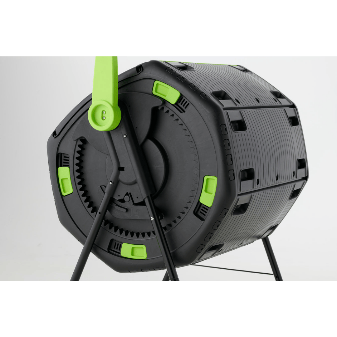 Riverstone Maze 48 Gallon Geared Two Compartment Compost Tumbler side view