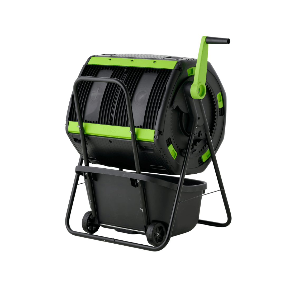 Riverstone Maze 48 Gallon Geared Two Compartment Compost Tumbler with cart