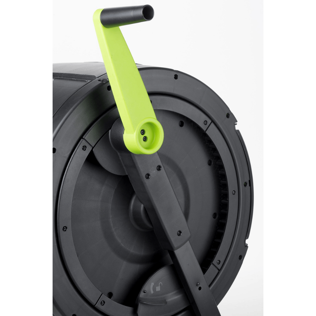 Riverstone Maze 65 Gallon Compost Tumbler crank