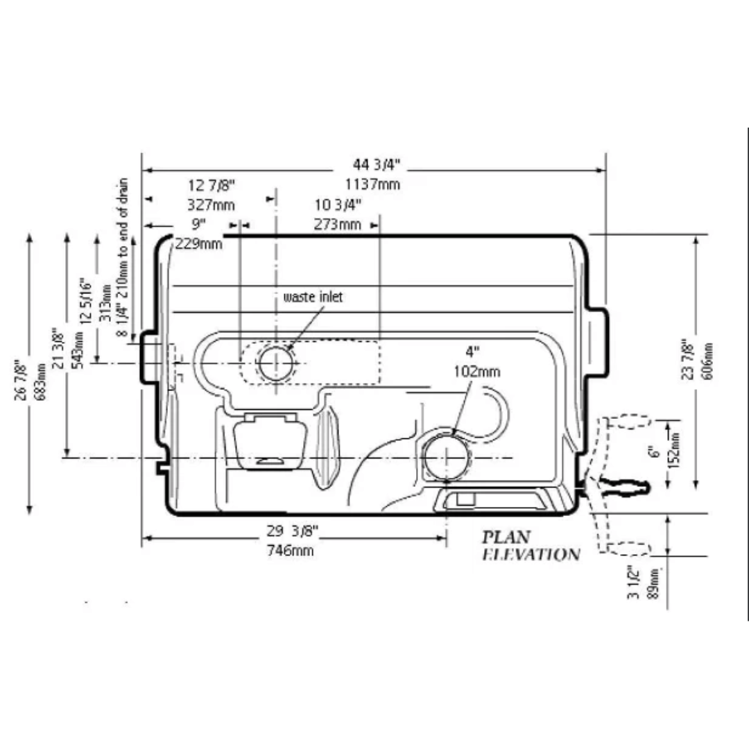 Picture of Sun-Mar Centrex 2000 Central Composting Toilet System Dimensions