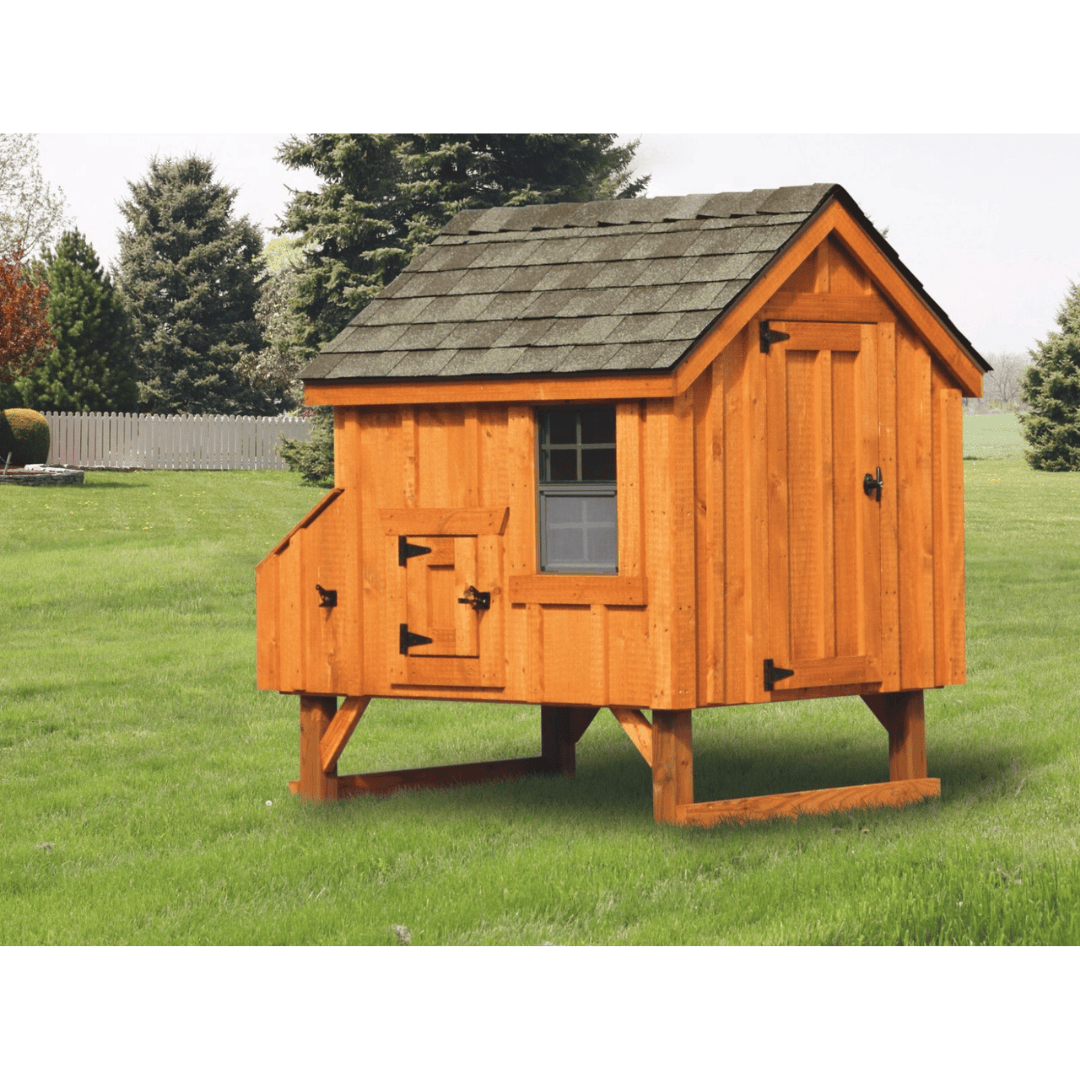 The hen house collection a44 A-frame 4x4 chicken coop with board and batten siding back view