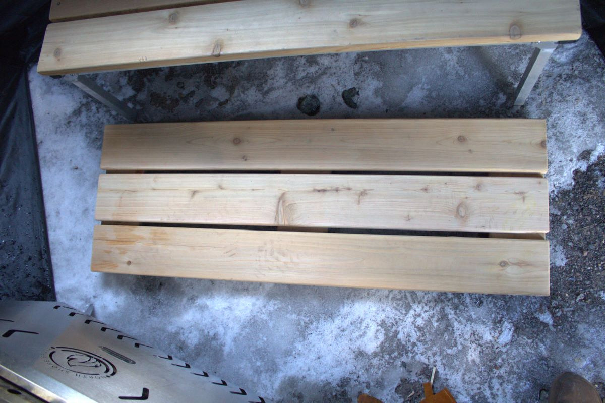 Top view picture of Cedar Flooring for Sauna Tent 