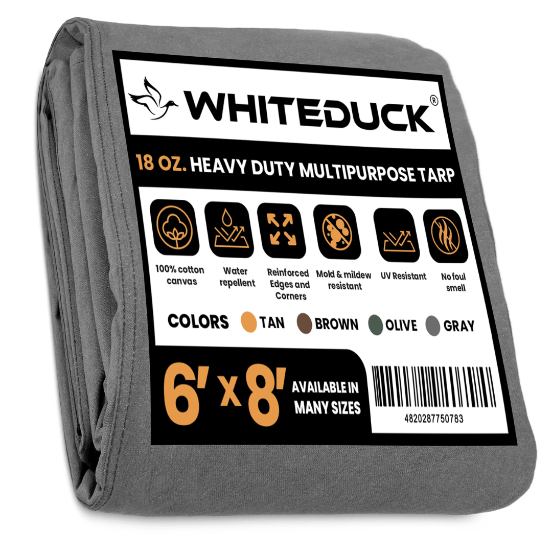White Duck Cotton Canvas Tarp 6’ x 8’  Gray