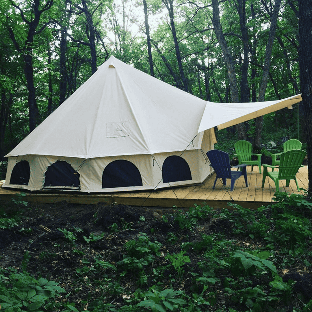 White Duck Outdoors Avalon Bell Tent Awning Set On Platform