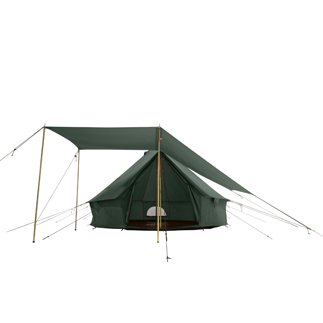 White Duck Outdoors Bell Tent Awning Forest Green Partially Set Up