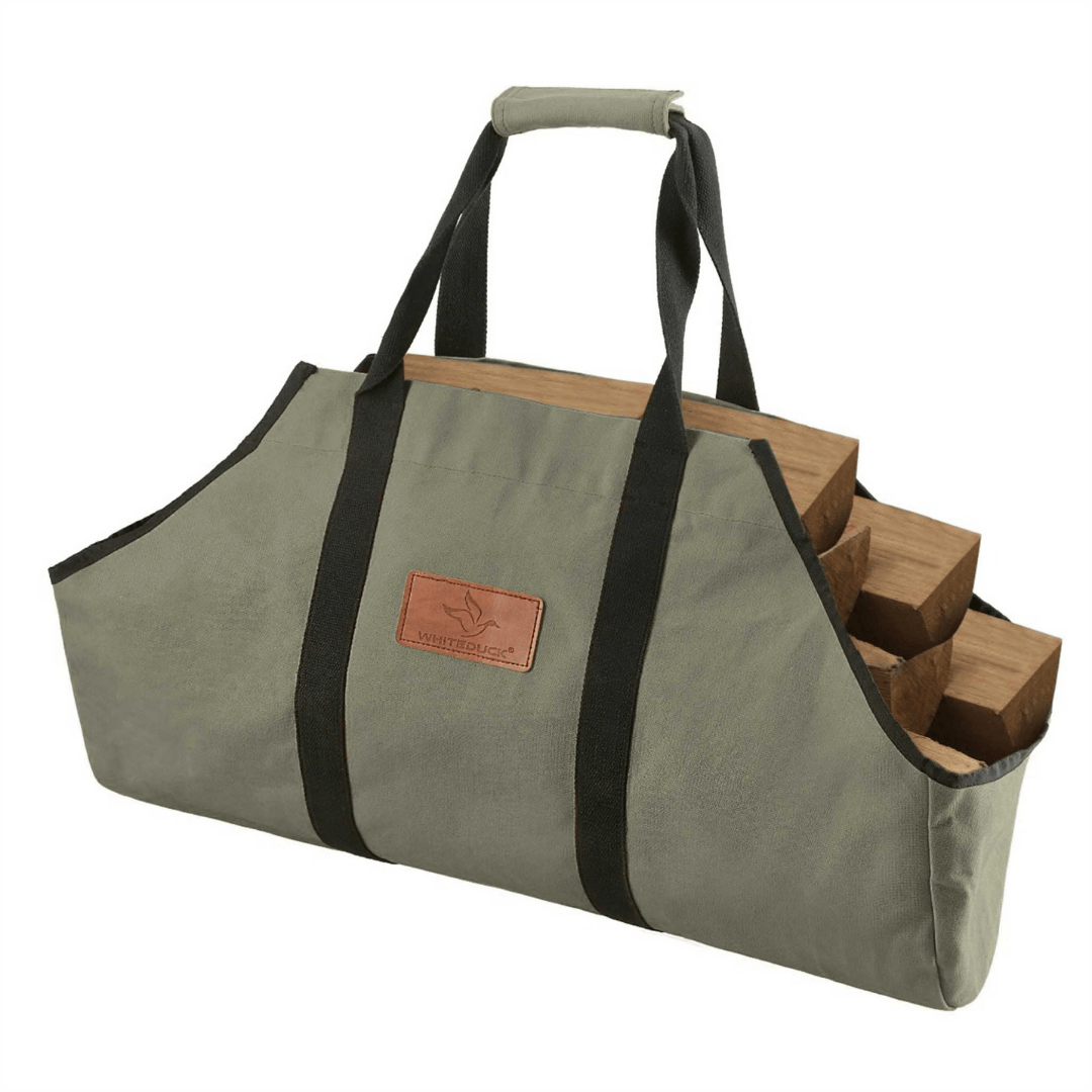 White Duck Outdoors Boat Canvas Log Carrier Bag olive with logs