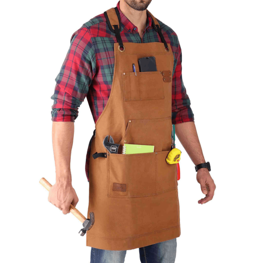 White Duck Outdoors Brown Work Apron Angled View