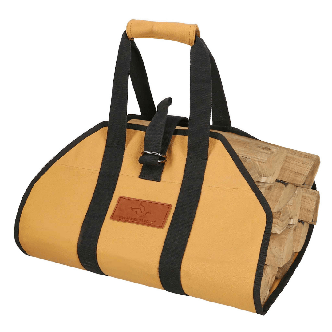 White Duck Outdoors Diamond Canvas Log Carrier Bag Tan with logs