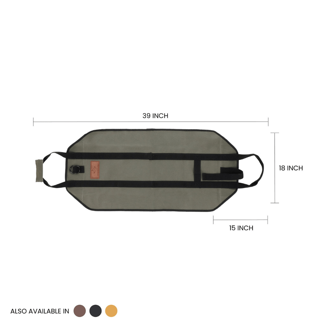 White Duck Outdoors Diamond Canvas Log Carrier Bag olive laid out dimensions