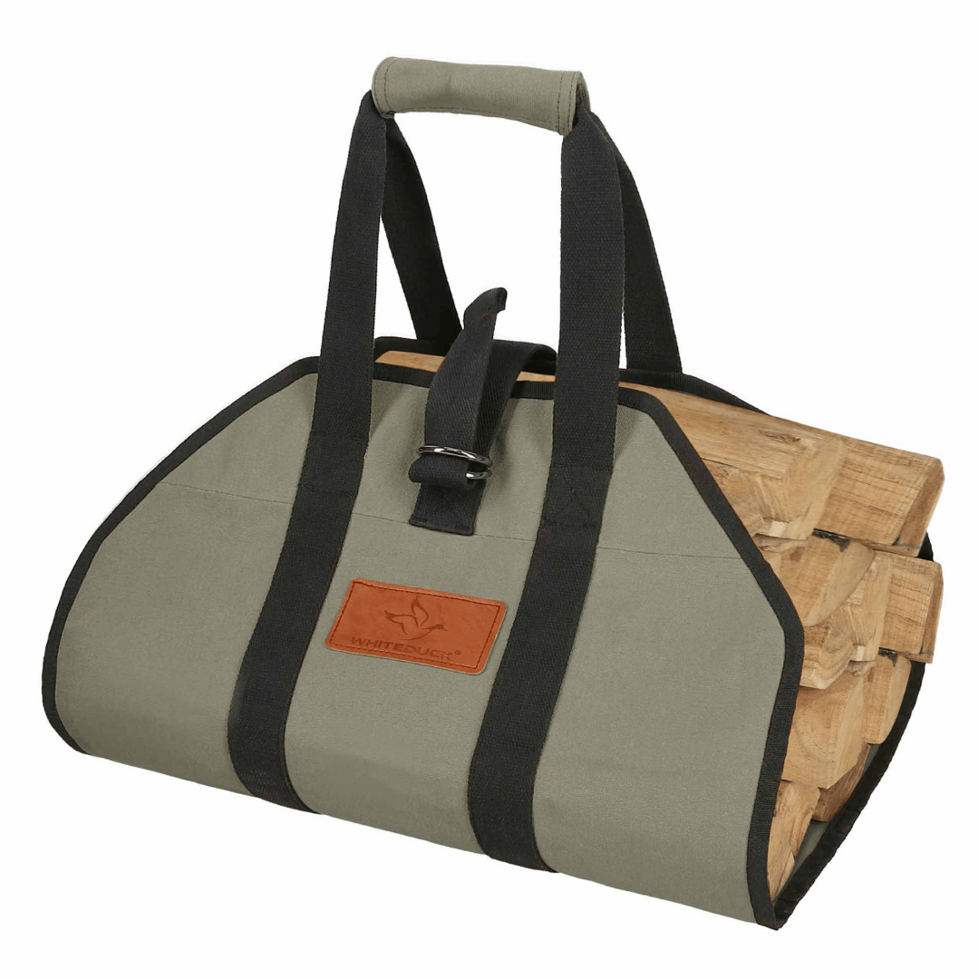 White Duck Outdoors Diamond Canvas Log Carrier Bag olive with logs