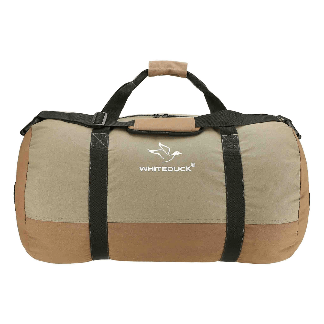 White Duck Outdoors Filios Canvas Duffel Bag olive and brown