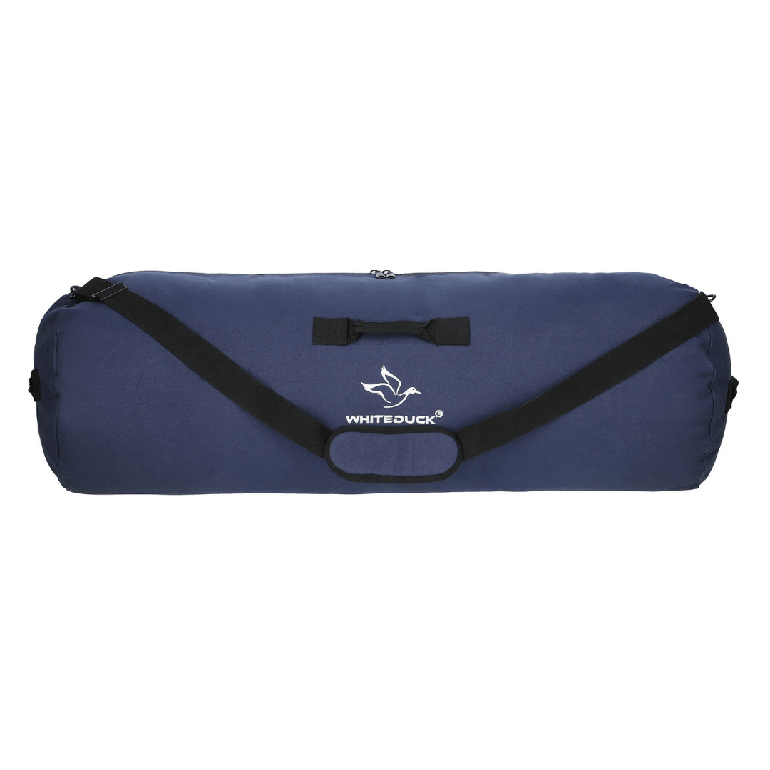 White Duck Outdoors Hoplite Canvas Duffel Bag blue front view