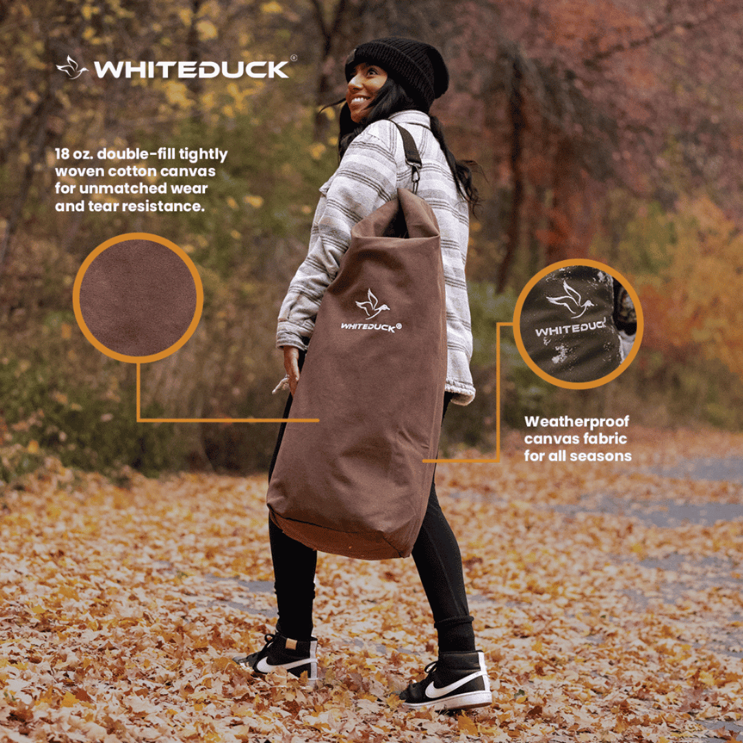White Duck Outdoors Hoplite Canvas Top Load Bag materials infographic