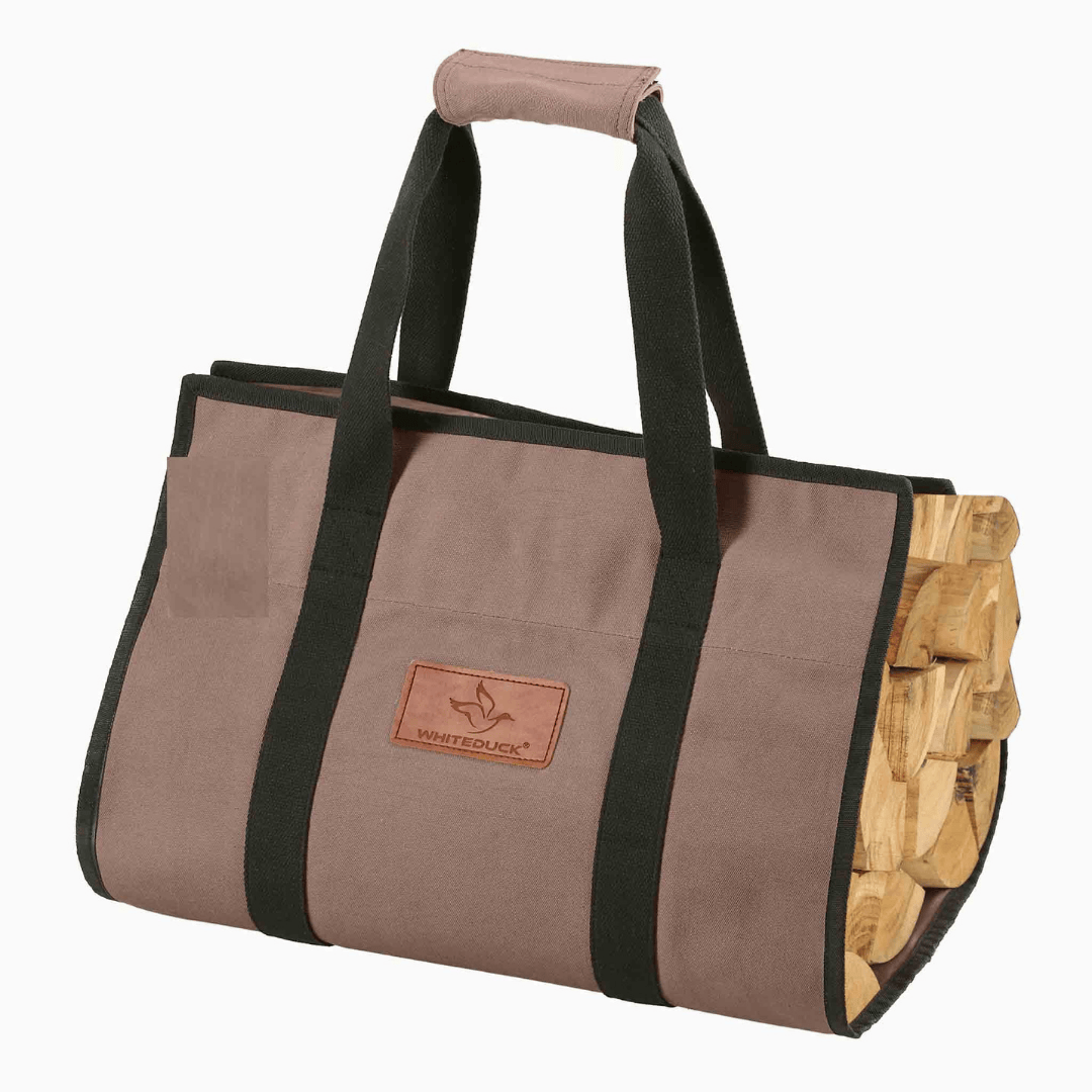 White Duck Outdoors Rectangle Canvas Log Carrier Bag Brown with logs