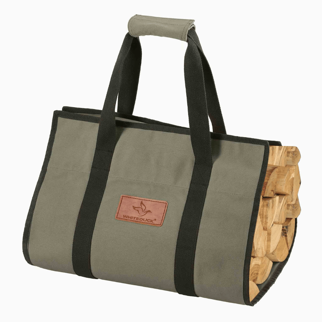 White Duck Outdoors Rectangle Canvas Log Carrier Bag Olive with Logs