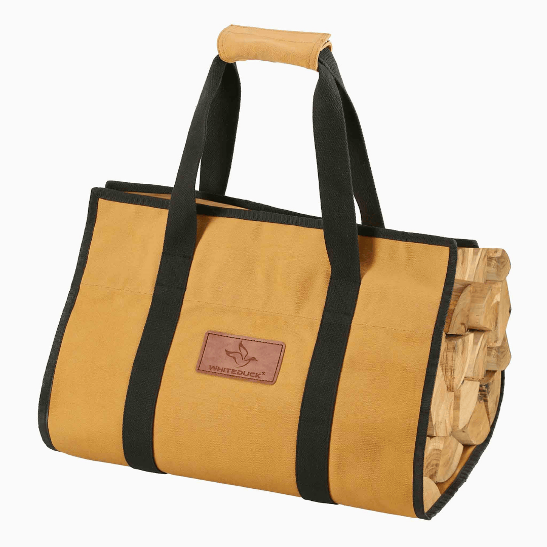White Duck Outdoors Rectangle Canvas Log Carrier Bag Tan with logs