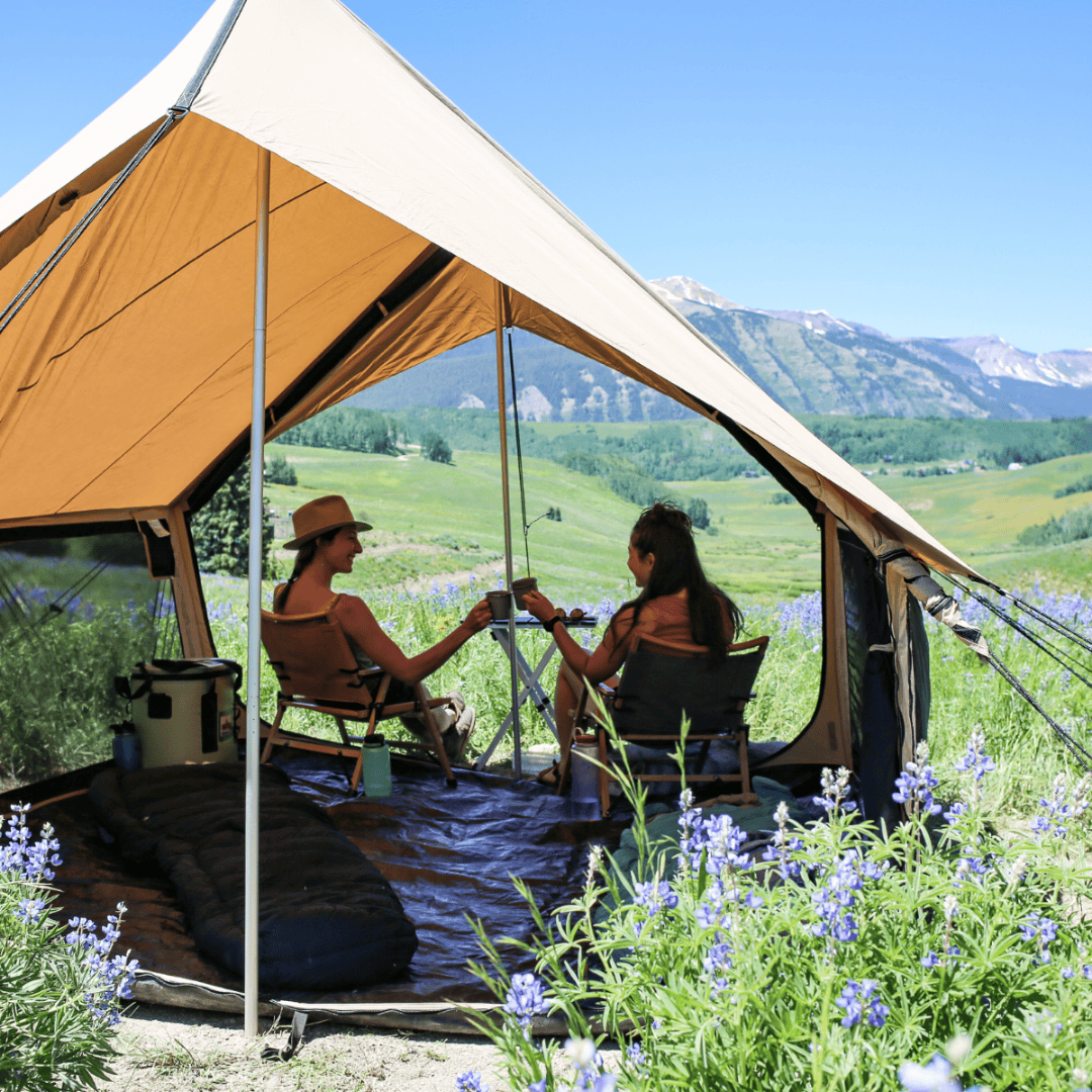 White Duck Outdoors Rover Scout Tent close up of couple in flower field