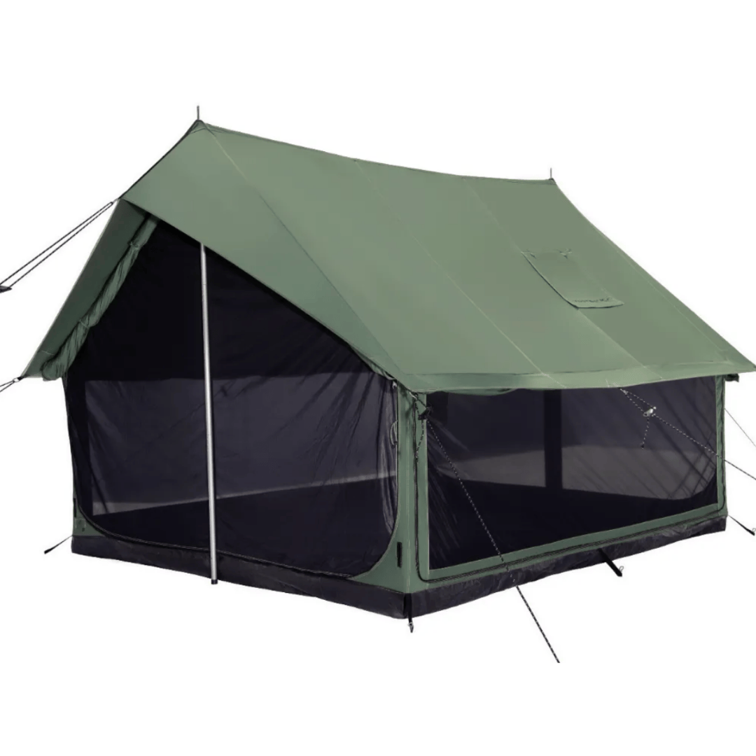 White Duck Outdoors Rover Scout Tent forest green with closed mesh and rolled up windows