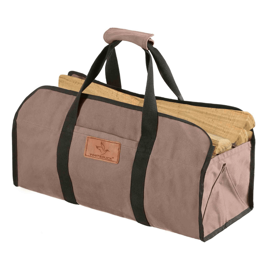 White Duck Outdoors Tote Canvas Log Carrier Bag brown with logs