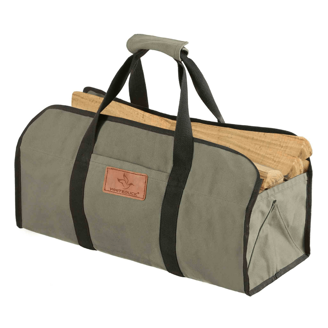 White Duck Outdoors Tote Canvas Log Carrier Bag olive with logs