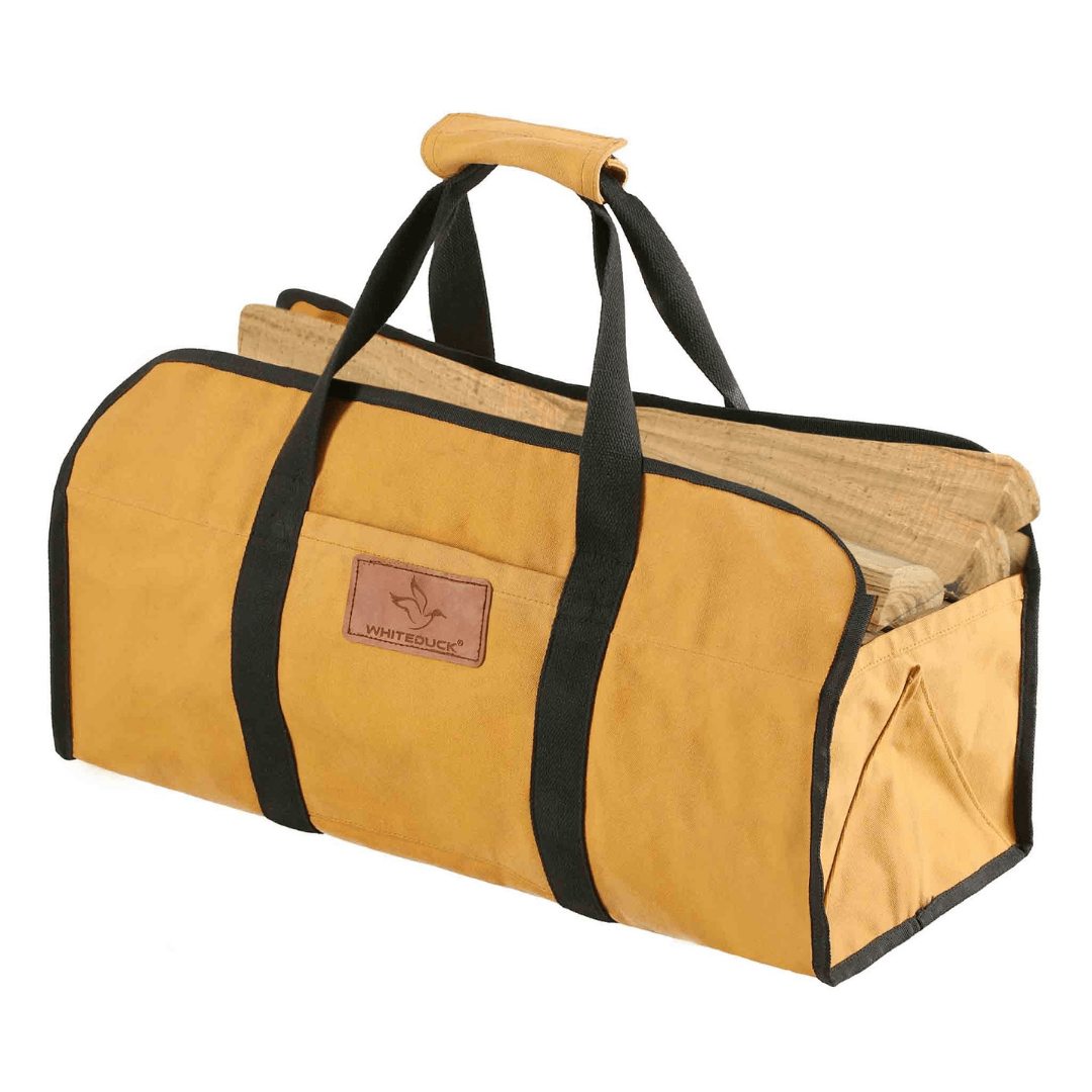 White Duck Outdoors Tote Canvas Log Carrier Bag tan with logs