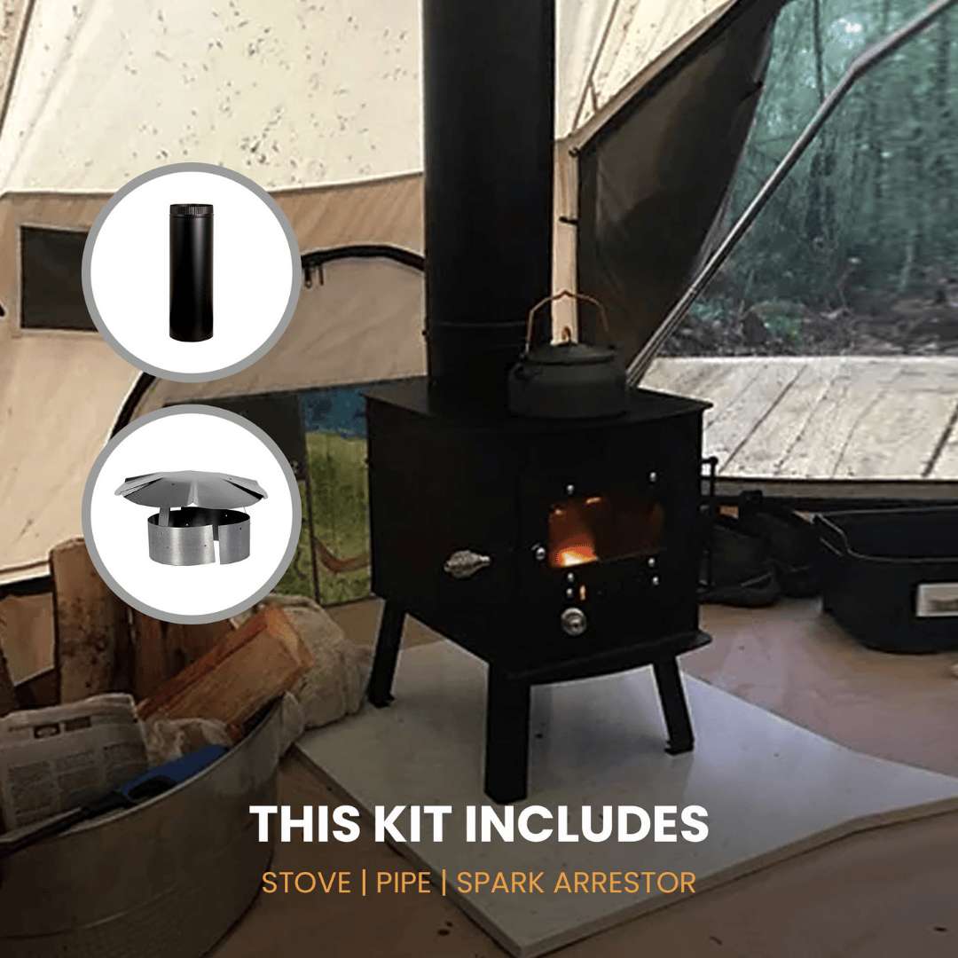 White Duck Outdoors Woodsman Wood Stove Kit inclusions