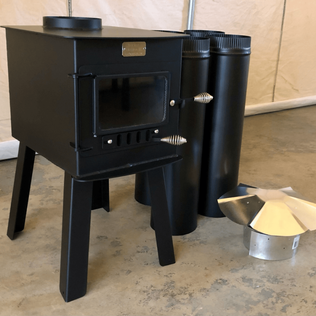 White Duck Outdoors Woodsman Wood Stove Kit parts disassembled right side view